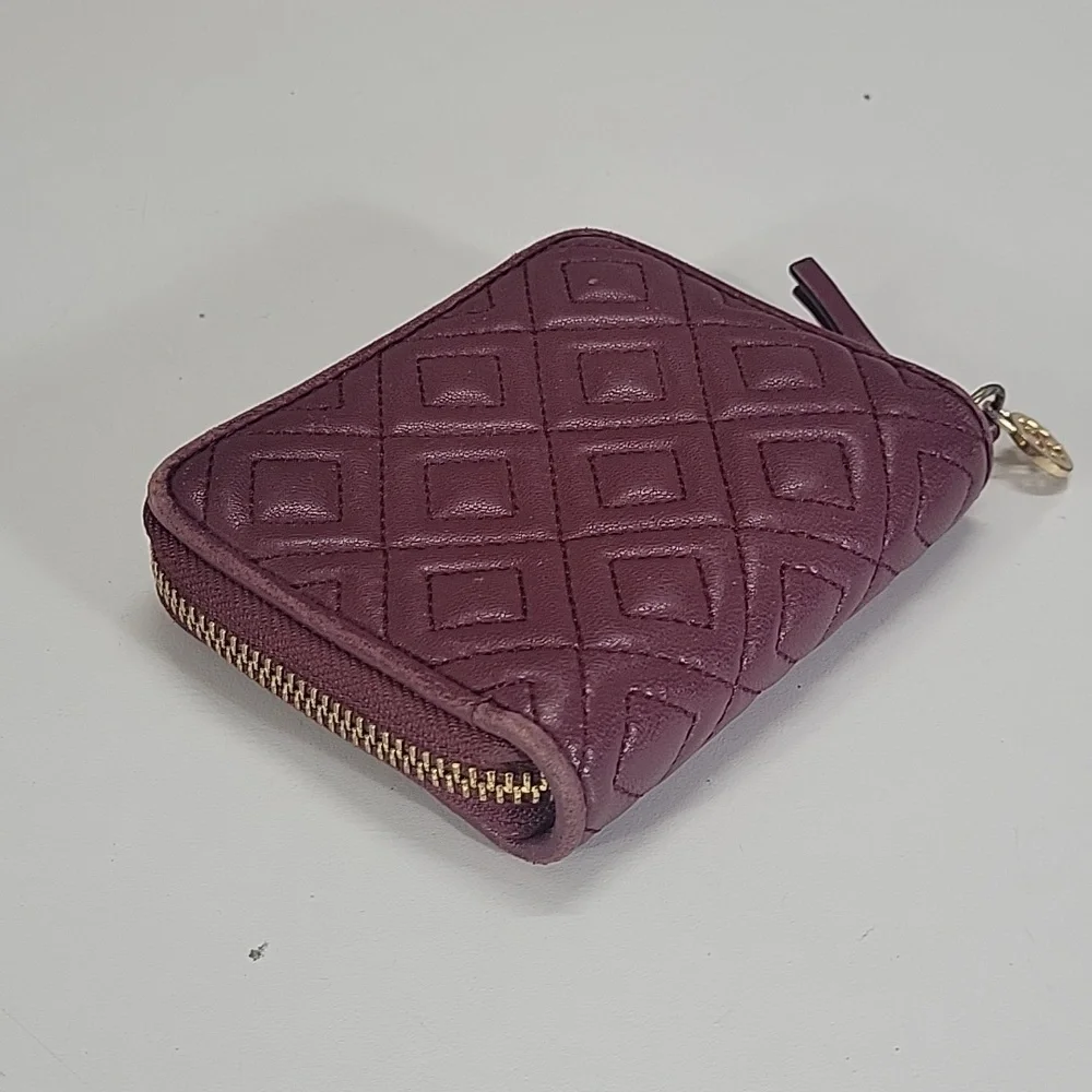 Tory Burch Burgundy Quilted Diamond Zip Wallet